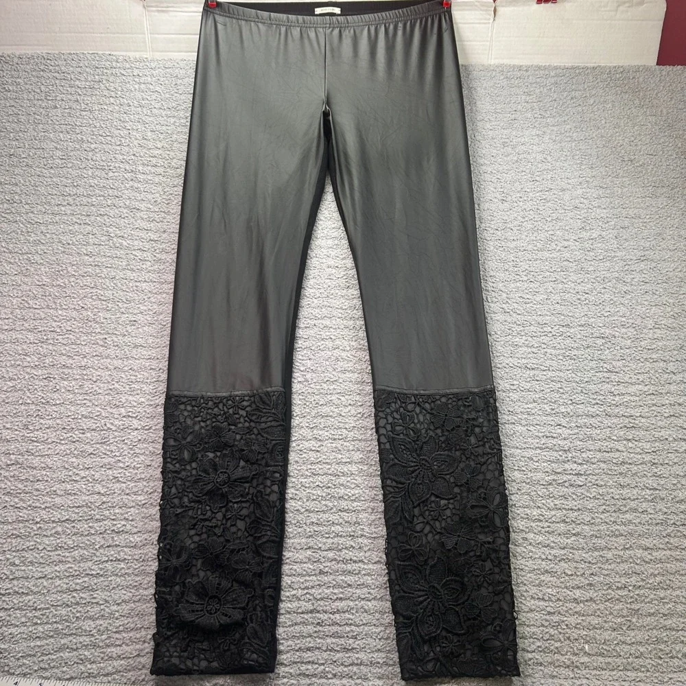 Intimissimi Leggings Faux Leather Lace Black L Gothic Edgy Grunge Glam Biker